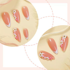 Elegant Floral Peach Pink French Tip Press-On Nails Pack Of 10