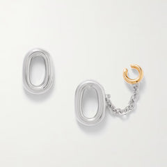 Modern Dual Tone Chain Link Gold Silver Plated Copper Ear Cuff Earrings