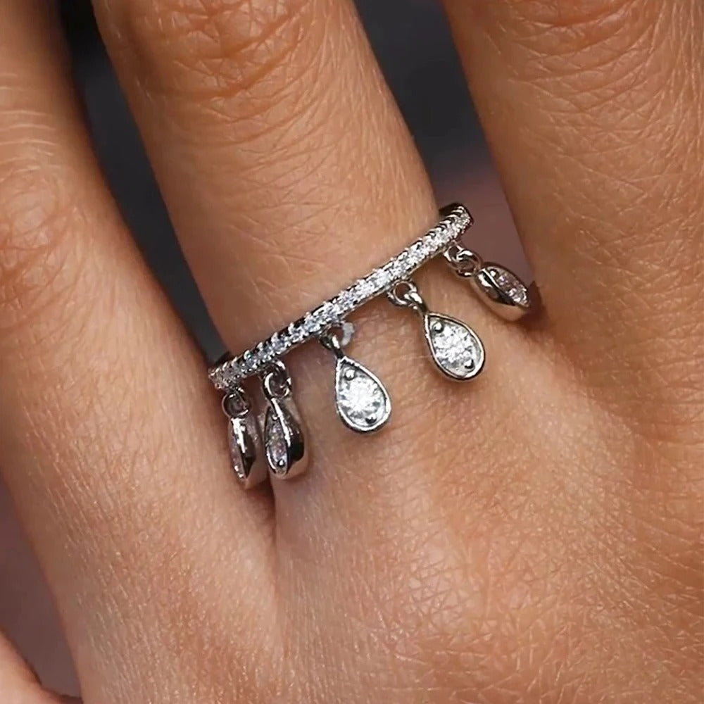 Designer Teardrop Charm Silver Plated CZ Copper Anti Tarnish Fancy Ring