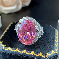 Oval Silver Gemstone Cubic Zirconia Anti Tarnish Adjustable Ring For Women