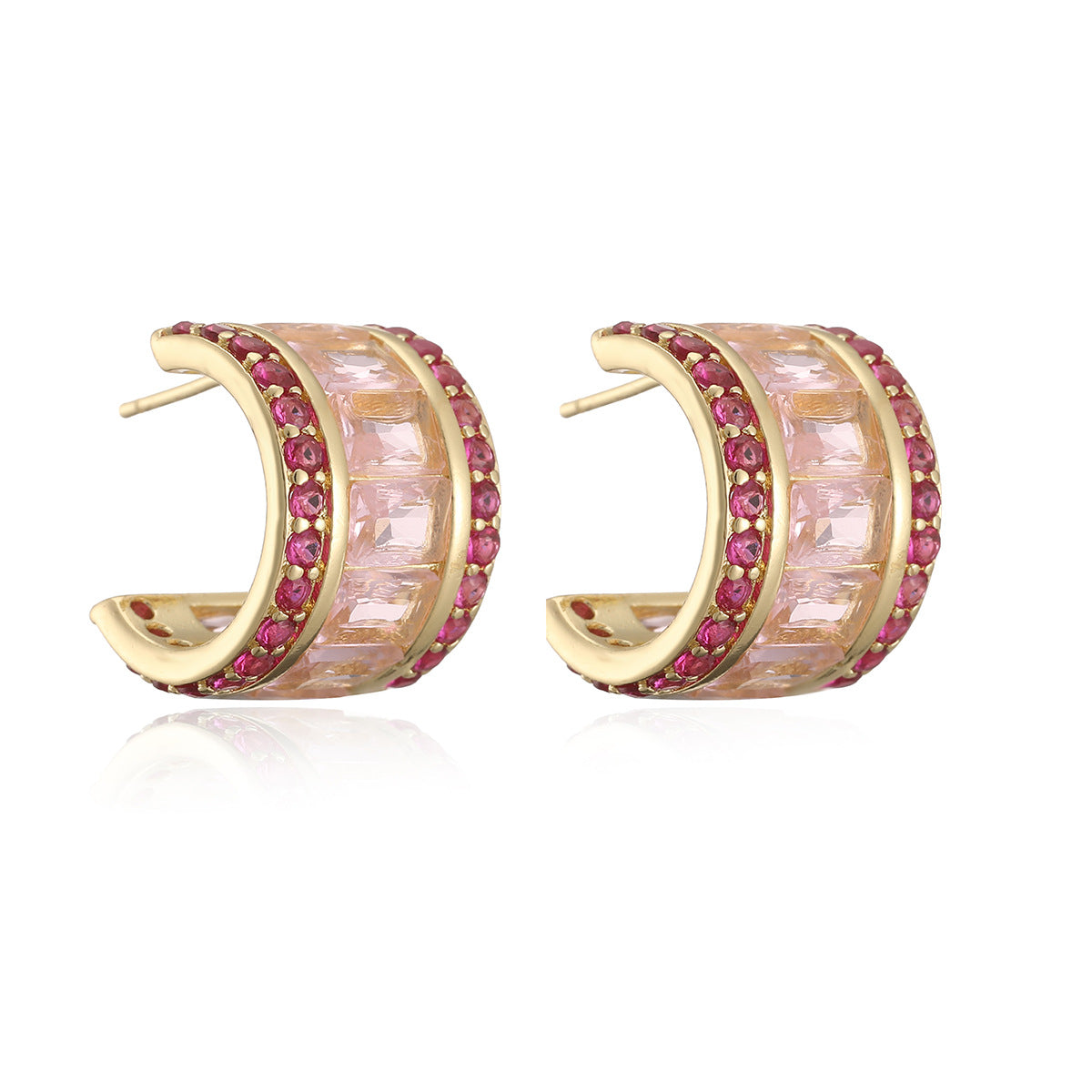Designer Chunky Huggie Hoop Gold Plated CZ Crystal Copper Earrings