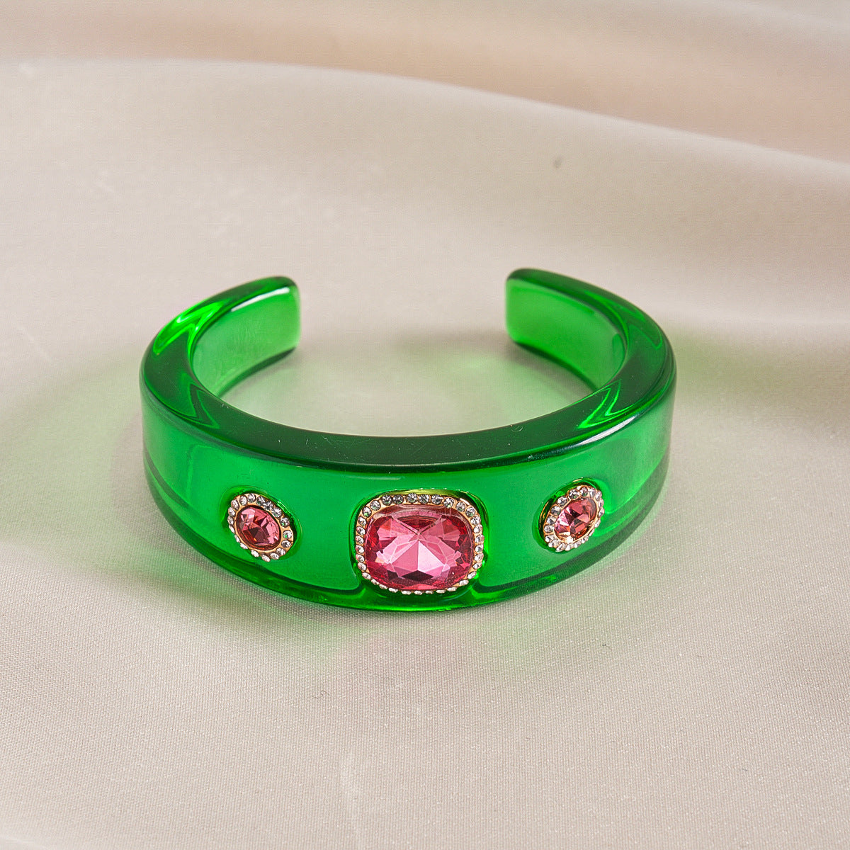 Multi Color Statement Chunky Gold Rhinestone Resin Bangle For Women