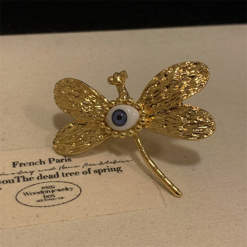 Beaten Finish Butterfly Evil Eye 18K Gold Adjustable Ring For Women