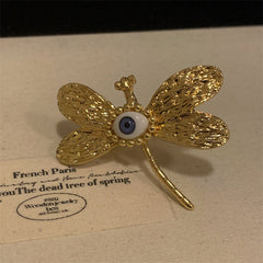 Beaten Finish Butterfly Evil Eye 18K Gold Adjustable Ring For Women
