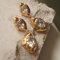 Designer Organic Shape Gold Plated CZ Anti Tarnish Copper Drop Earrings