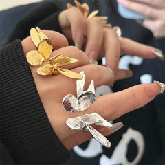 Big Flying Butterfly 18K Gold Silver Adjustable Ring For Women