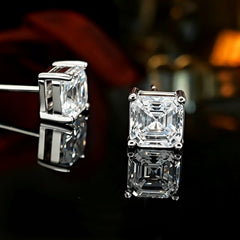 Designer Silver Plated Emerald Cut CZ Anti Tarnish Copper Stud Earrings