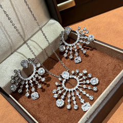 Silver Elegant Sunburst Cubic Zirconia Copper Necklace Combo Set Women