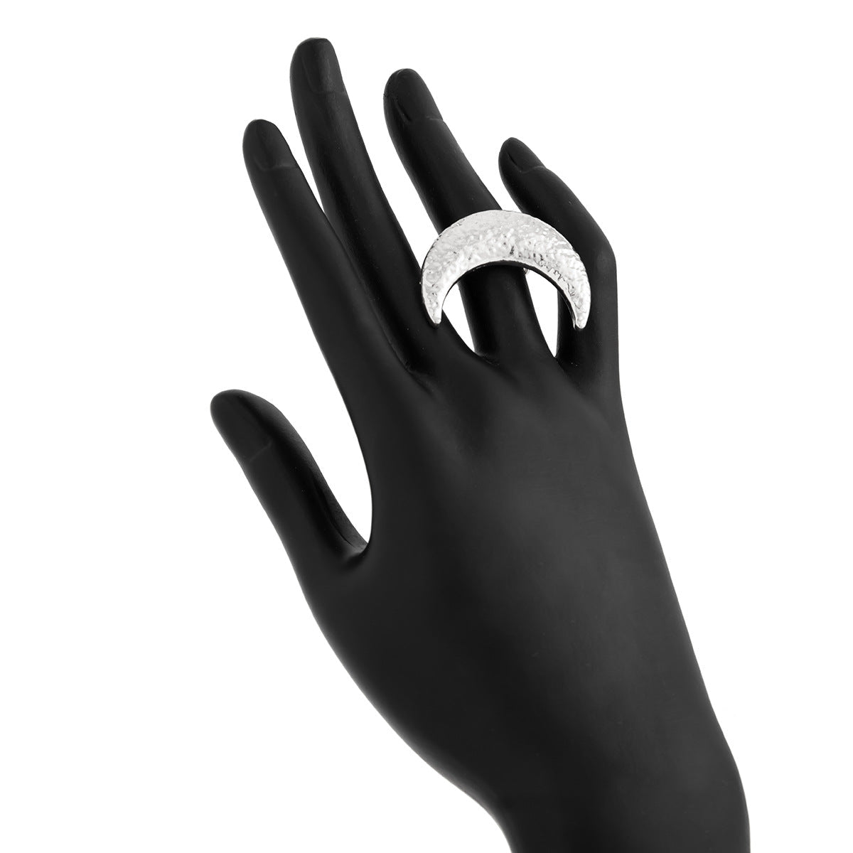 Beaten Finish Crescent Moon 18K Gold Free Size Ring For Women