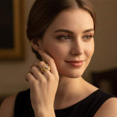 Gold Twin Swan Cubic Zirconia Copper Size Ring For Women