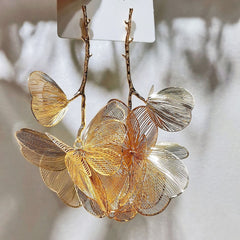 Gold Leaf Flower Gold Plated Alloy Dangler Earrings For Women