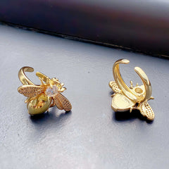 Gold Silver Honey Bee Cubic Zirconia Copper Ring For Women