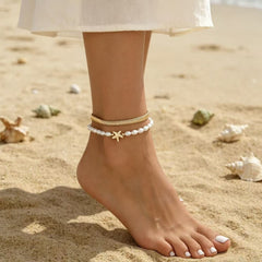 White Gold Starfish Pearl Anklets  For Women