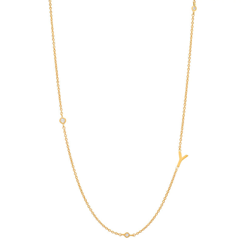 Initial Alphabets Letters 18K Gold Cubic Zirconia Stainless Steel Anti Tarnish Necklace For Women
