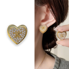 Heart 18K Gold Silver Cubic Zirconia Anti Tarnish Stud Earring Pair For Women