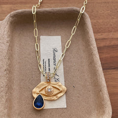 Gold Silver Evil Eye Teardrop Cubic Zirconia Necklace  For Women