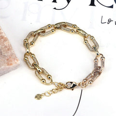 Gold Link Chain Bracelet With Crystal Accents For Women