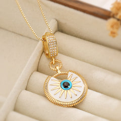 White Blue Evil Eye Gold Enamel Copper Pendant Chain For Women