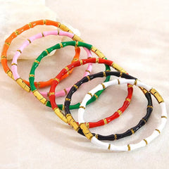 Multi Color Bamboo Style Gold Plated Stainless Steel Bracelet For Women