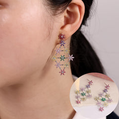 Multi Color Floral Silver CZ Anti Tarnish Copper Dangler Earrings
