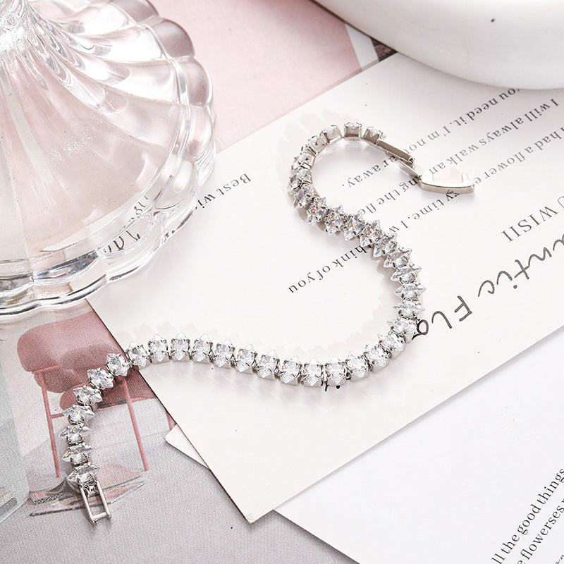 White Tennis Style Silver Plated CZ Anti Tarnish Brass Bracelet