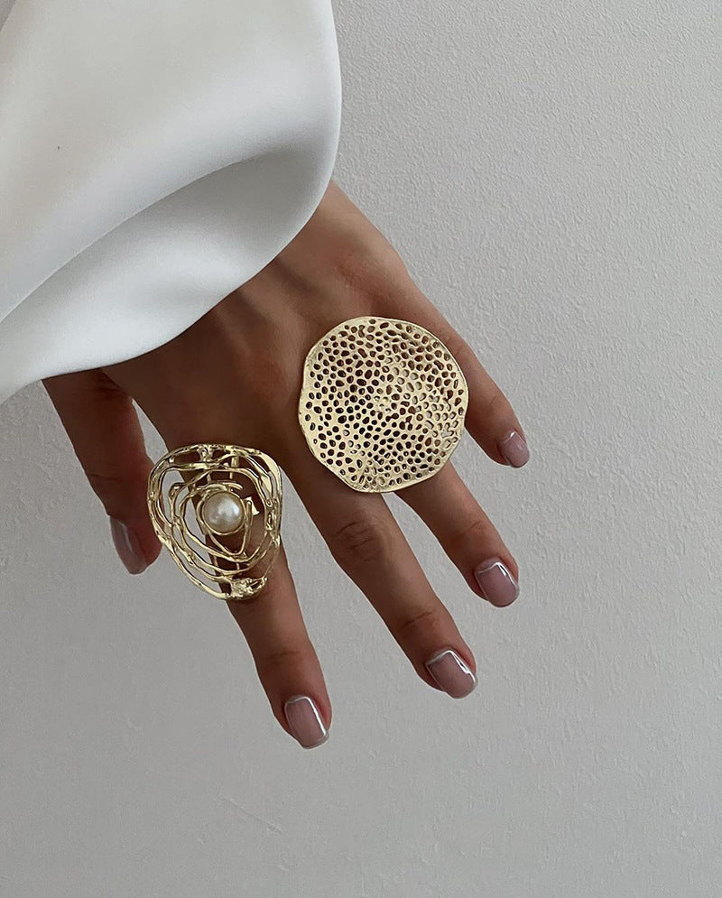 Filigree Pearl 18K Gold Plated Anti Tarnish Free Size Ring For Women