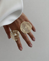 Filigree Pearl 18K Gold Plated Anti Tarnish Free Size Ring For Women