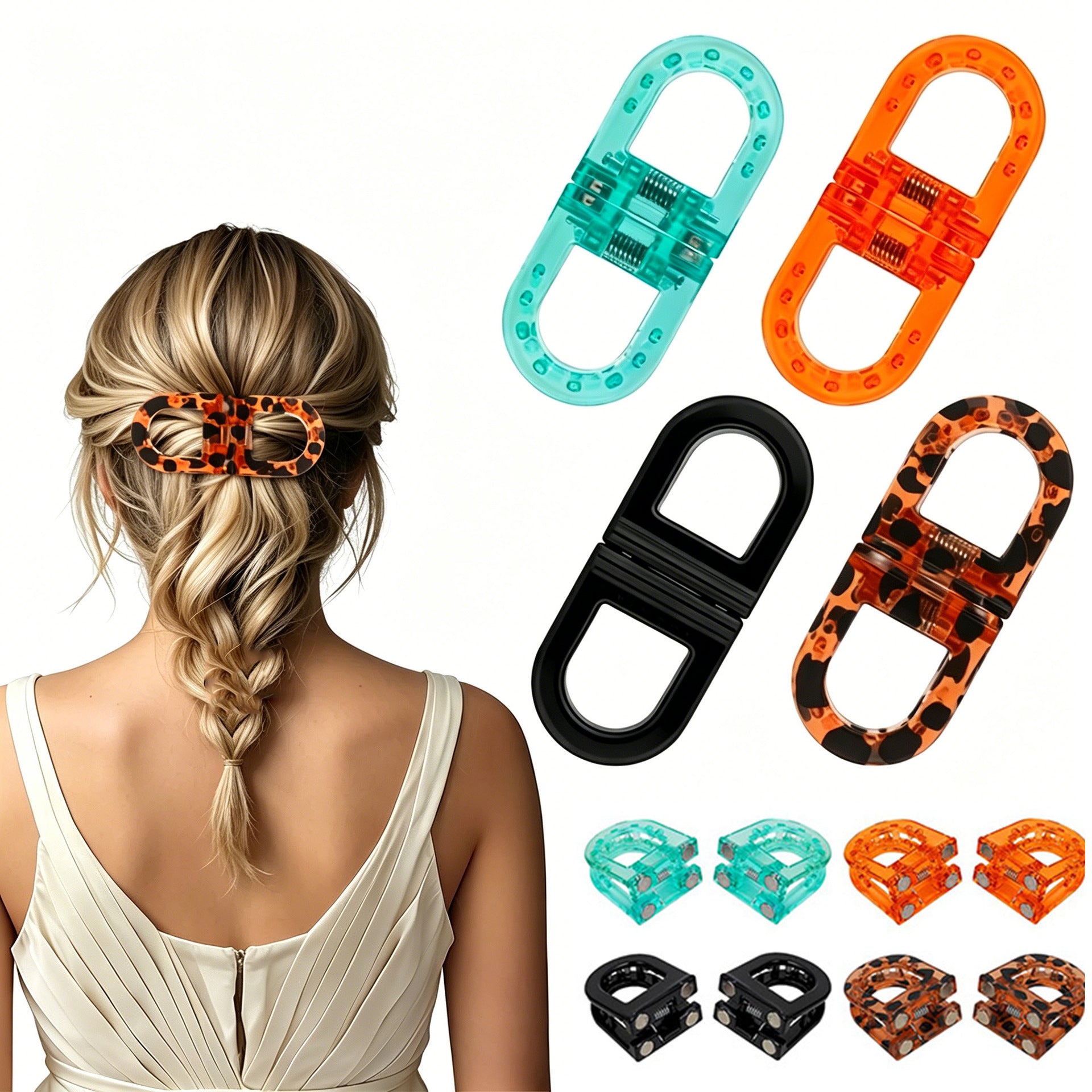 Multi Color Spring Clasp Clip Silver Resin Hair Accessories For Women
