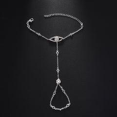 Luxury Evil Eye Circle Charm Gold Plated CZ Copper Hand Chain Bracelet