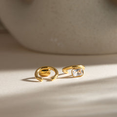 Gold Minimalist Cubic Zirconia Stainless Steel Ear Cuff Earrings Women
