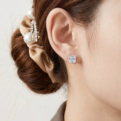 Designer Silver Plated Emerald Cut CZ Anti Tarnish Copper Stud Earrings