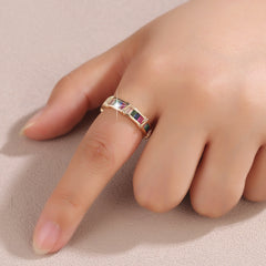 Multi Color Baguette Gold Copper Cubic Zirconia Adjustable Ring For Women