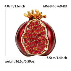 Red Pomegranate Gold Plated Rhinestone Brooch For Women