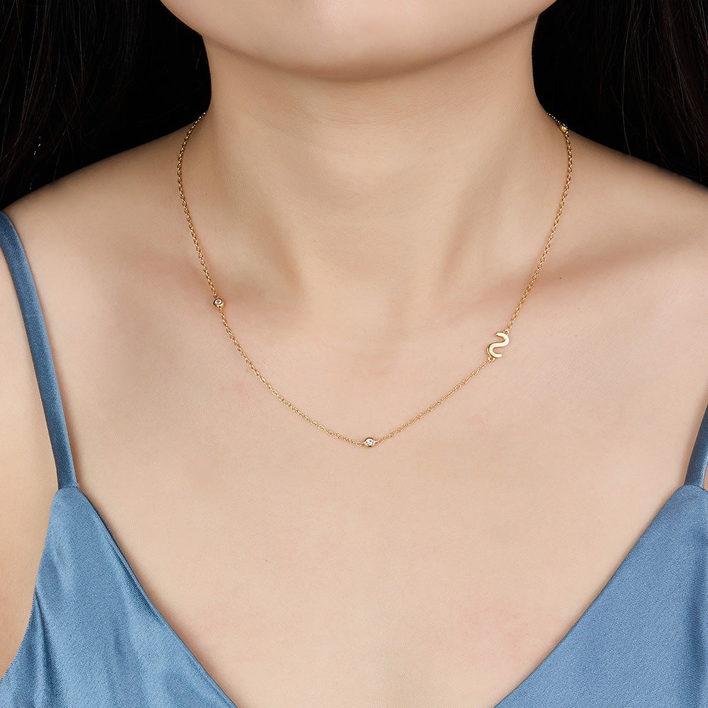 Initial Alphabets Letters 18K Gold Cubic Zirconia Stainless Steel Anti Tarnish Necklace For Women