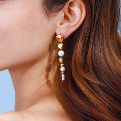 Beads Pearl 18K Gold White Anti Tarnish Stainless Steel Dangler Drop Earrings For Women