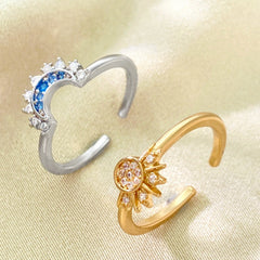 Sun Moon Style Gold Silver CZ Copper Adjustable Combo Ring