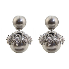 Designer Double Pearl Silver Plated CZ Anti Tarnish Copper Stud Earrings