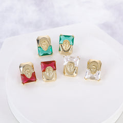 Geometric Lion Head Gold Plated CZ Anti Tarnish Copper Stud Earrings