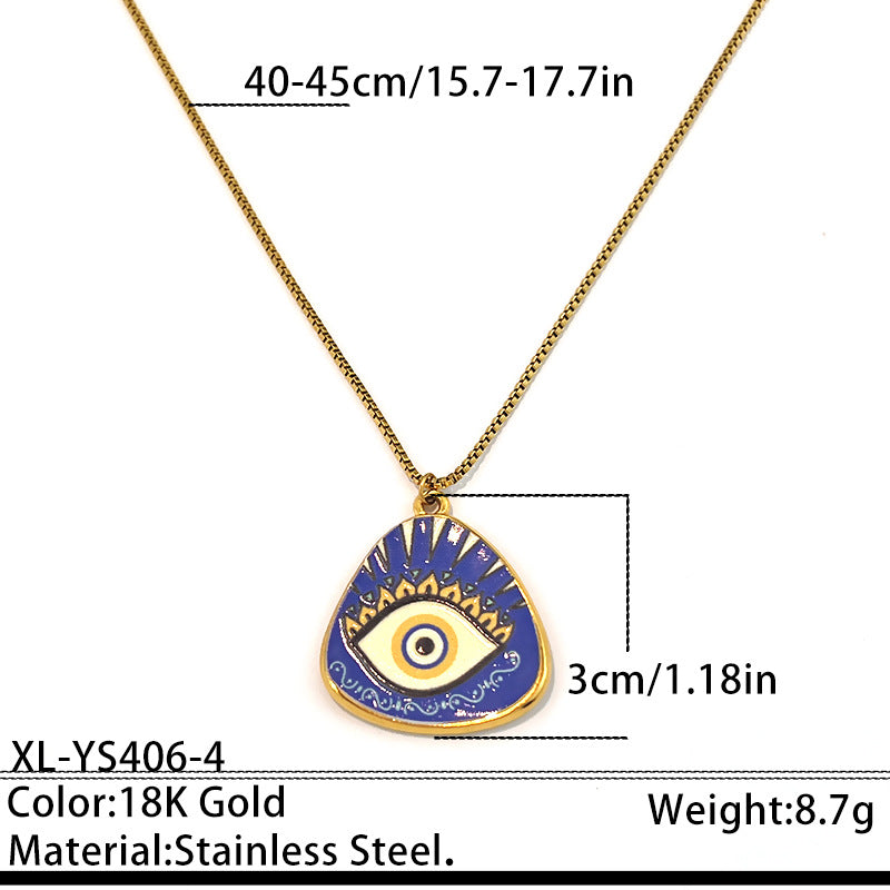 Designer Evil Eye Gold Blue & White Enamel Stainless Steel Necklace