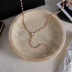 Gold Y-Drop Cubic Zirconia  Anti Tarnish Copper Necklace  For Women