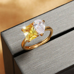 Drop Square solitaire Yellow 18k Gold Anti Tarnish Free Size Ring For Women