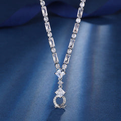Square Solitaire Silver Cubic Zirconia Anti Tarnish Necklace For Women