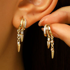 Designer Gold CZ Anti Tarnish Copper Multi Layer Huggie Drop Earrings