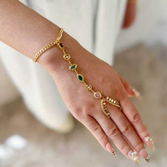 Multi Color Gemstone Chain Hand Harness Gold Plated CZ Copper Bracelet