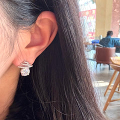 Designer Layered Bar Round Silver CZ Anti Tarnish Copper Stud Earrings