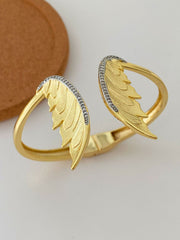 Gold Angel Wings Cubic Zirconia Copper Cuff & Kada Ring For Women