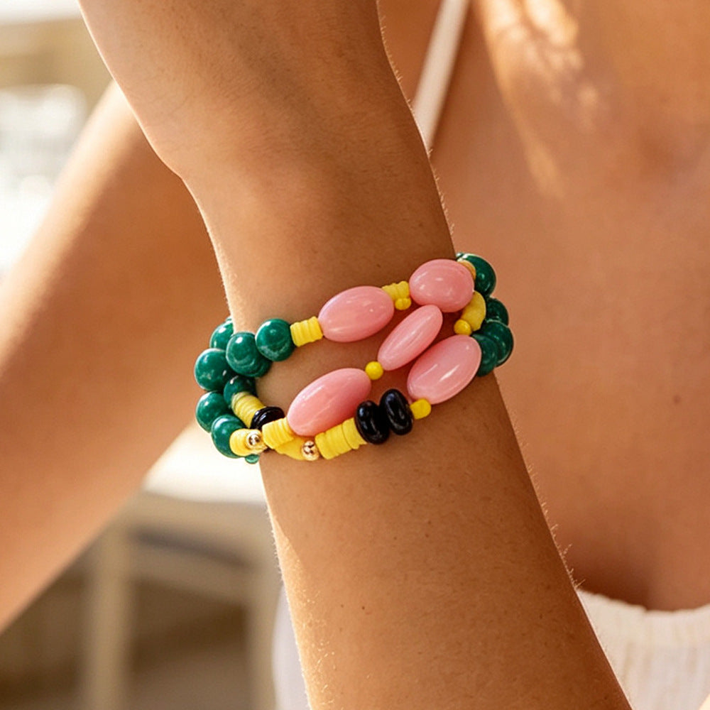Colorful Layered Gemstone Gold Plated Beads Bracelet For Women