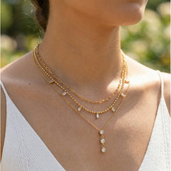Gold Layered Cubic Zirconia Stainless Steel Necklace For Women Bulk 