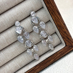 Drop Solitaire 18K Gold Silver Cubic Zirconia Anti Tarnish Dangler Earring For Women