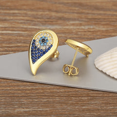 Blue Evil Eye Gold Plated CZ Anti Tarnish Copper Hoop Earrings